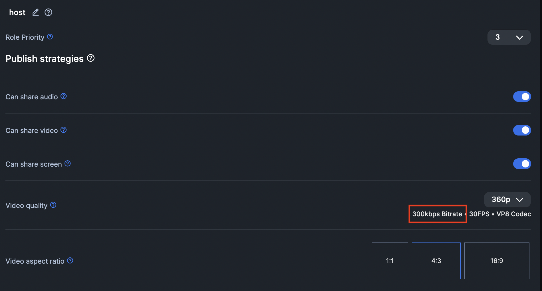 Video Publish Bitrate