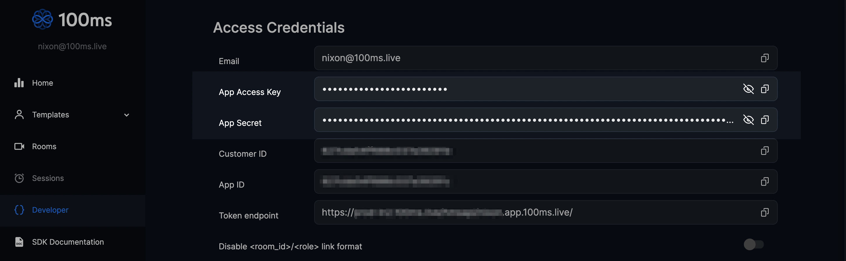Copy app secret and key