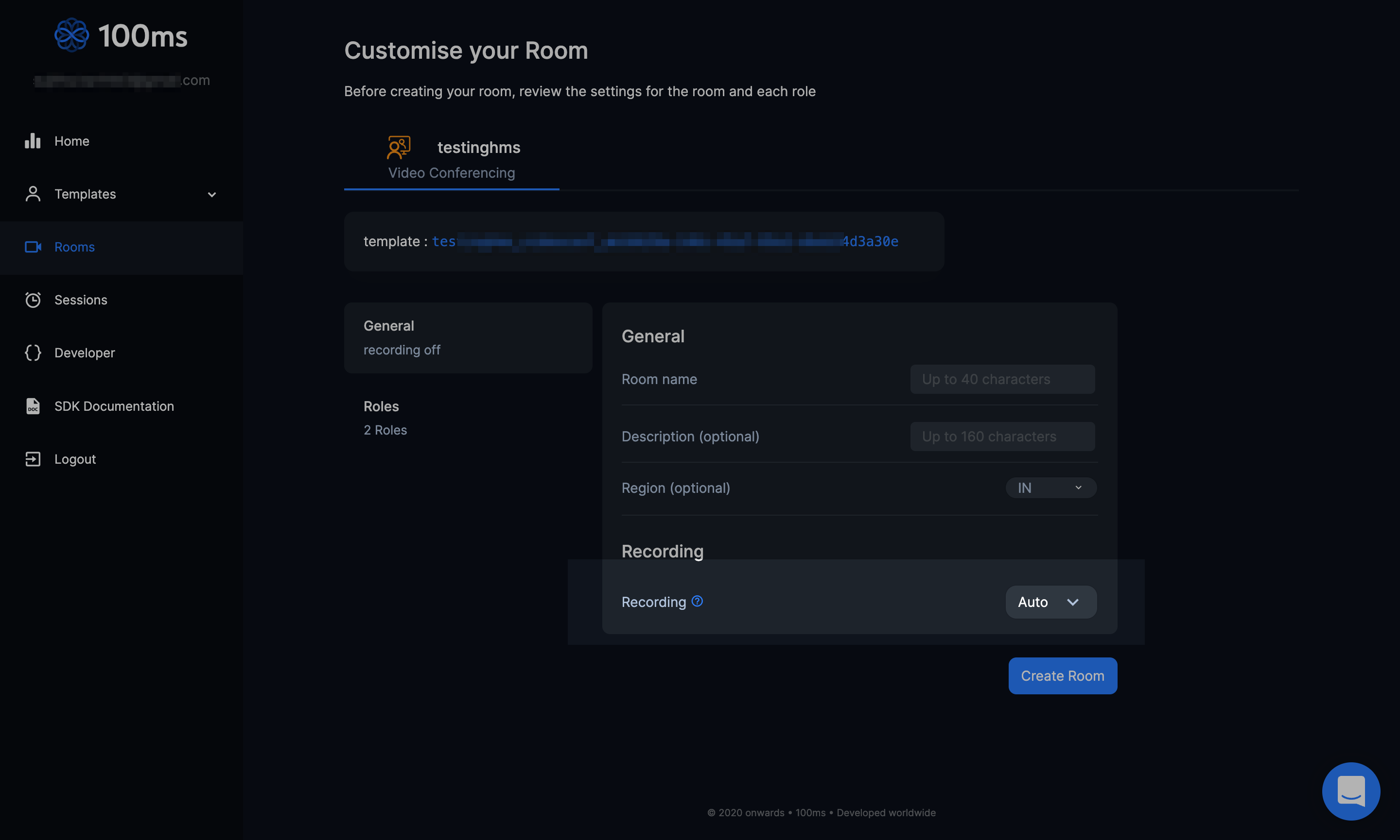 Choose auto recording while creating a room