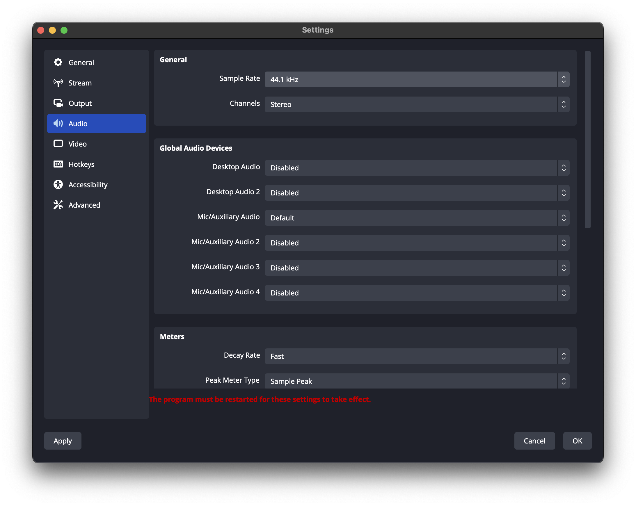 OBS Studio audio settings
