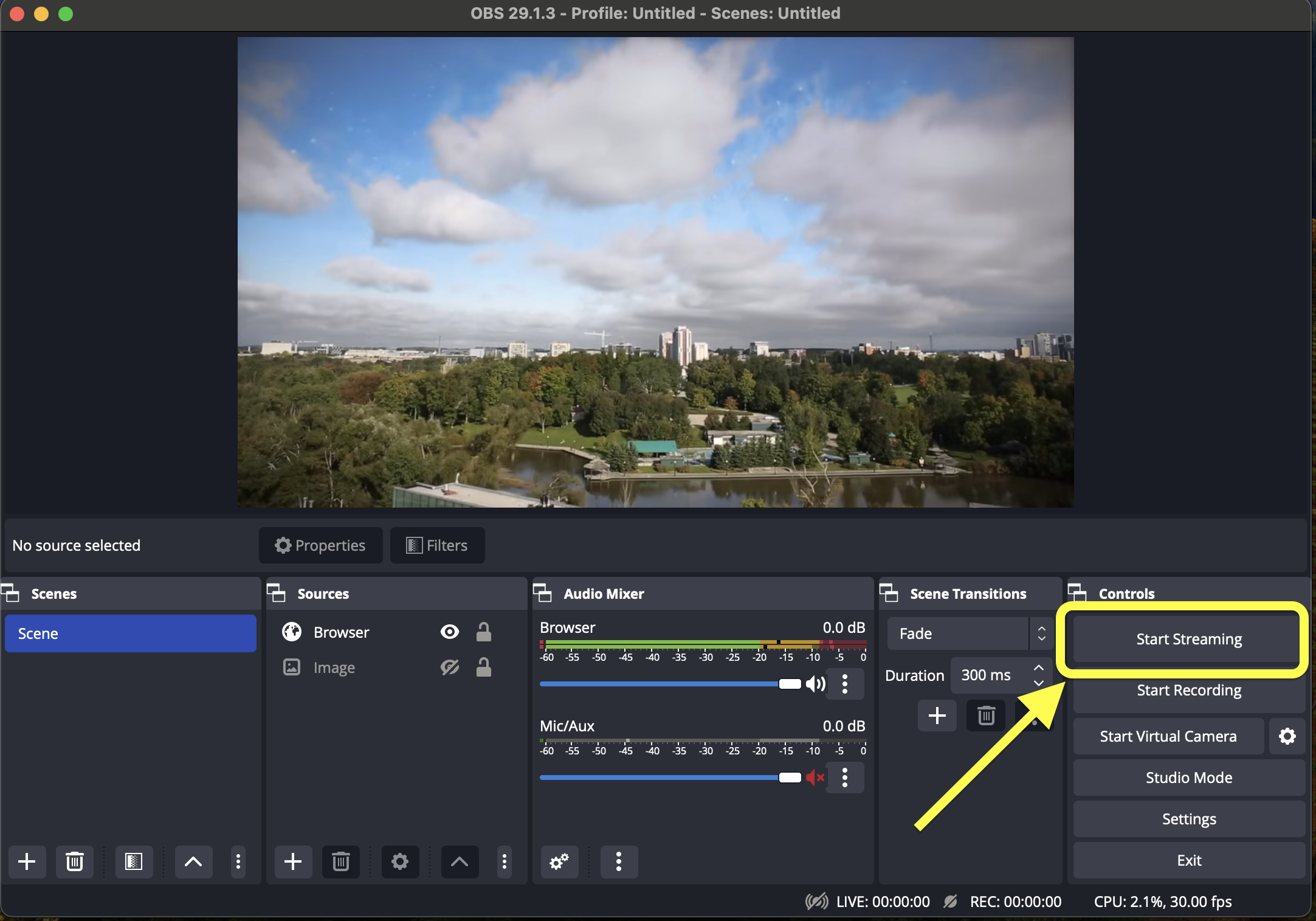 obs studio start live stream