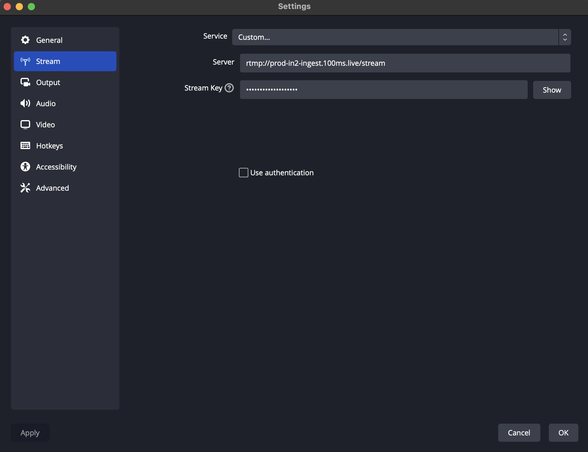 obs studio stream settings