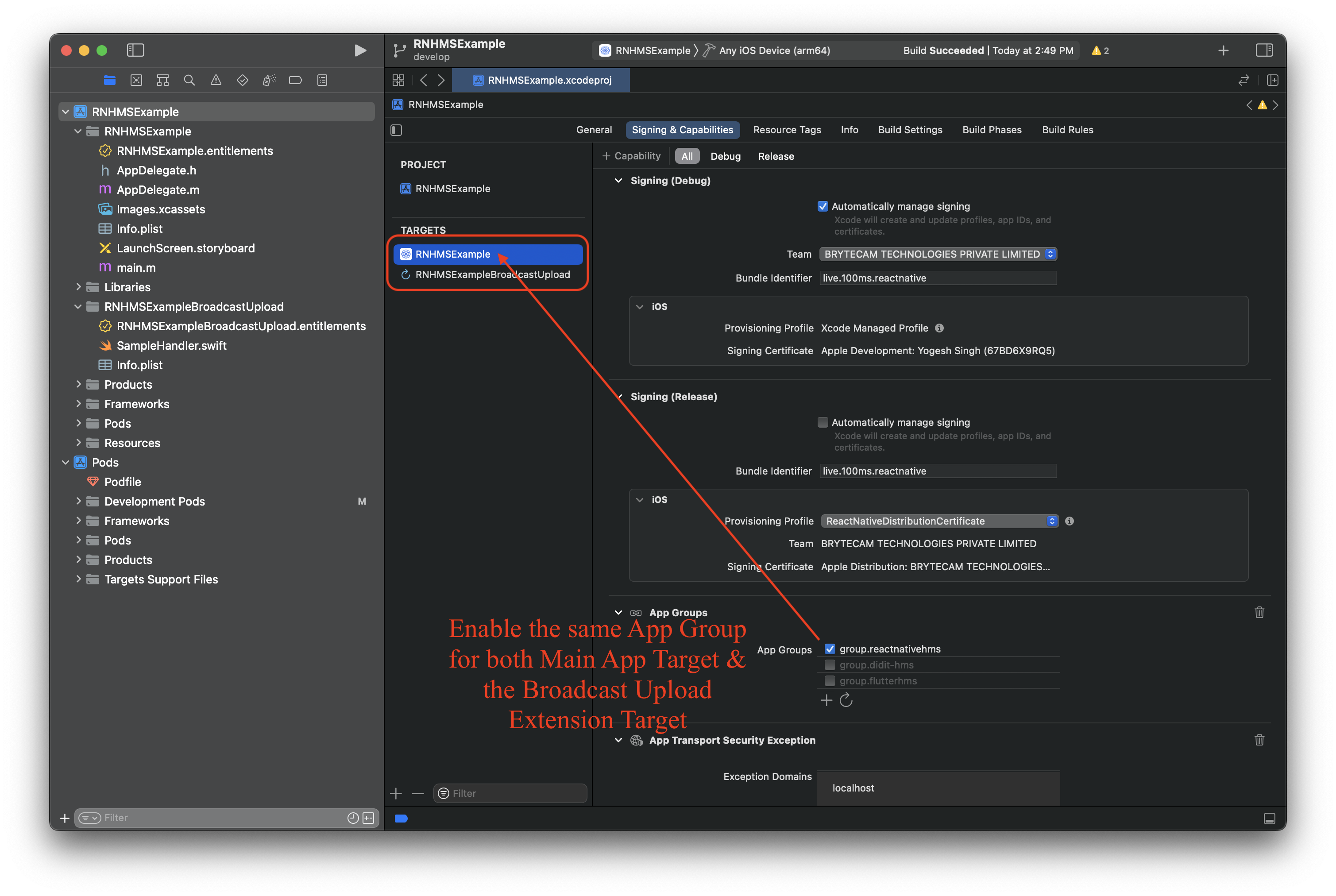 Same App Group for Main App Target